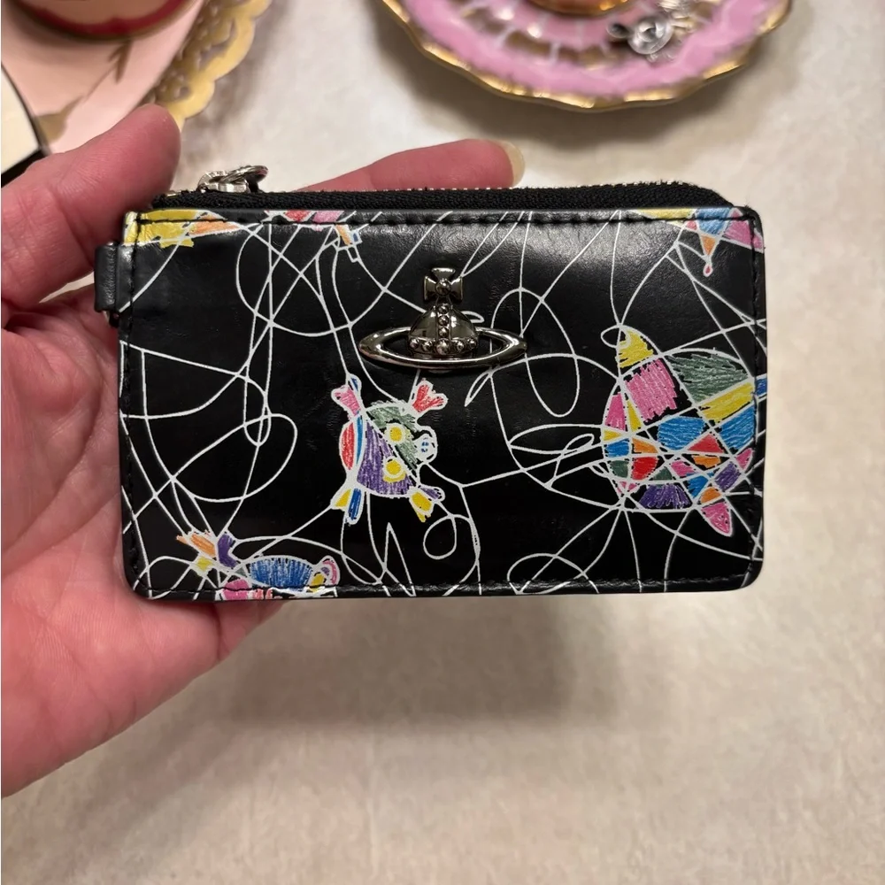 RARE Leather Vivienne Westwood ORB and SKULL Scribble Card Holder Wallet